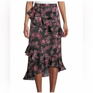 NWT Asymmetrical Silk Skirt - Black and Pink Floral